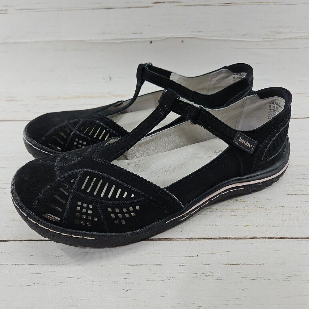 Jambu Bridget Womens Size 9.5 Black Casual Suede T Strap Mary Jane Flat Shoe